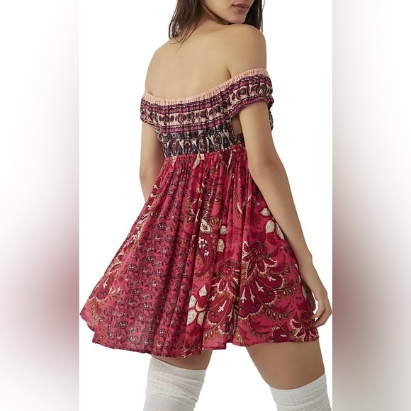 NEW Free People Bali Mariposa Slip Mini Dress In Strawberry Combo Red - Picture 13 of 13